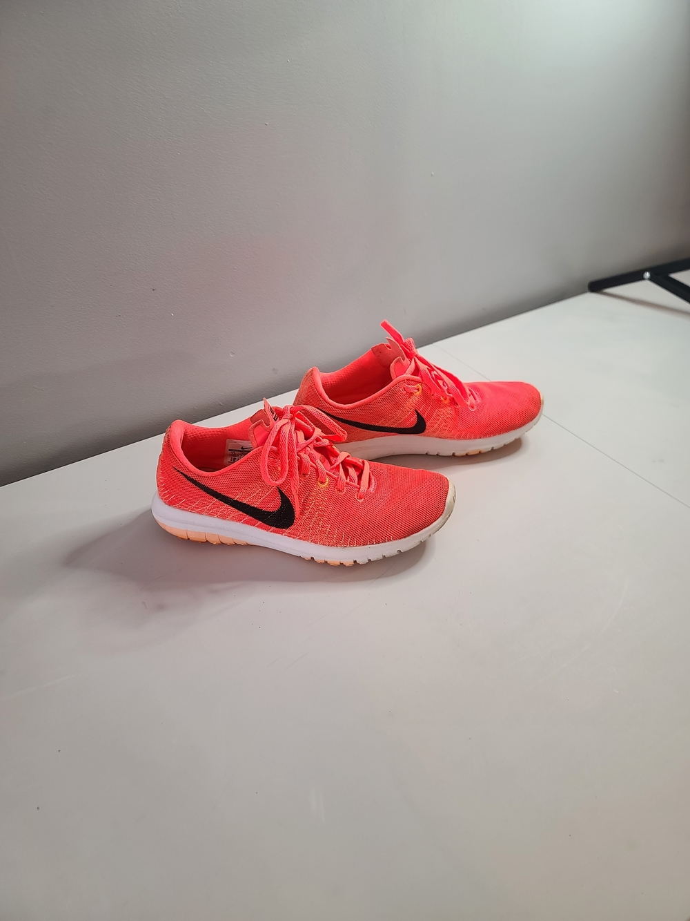 Nike Women's Bright Coral Knit Running Sneakers with Black Swoosh
